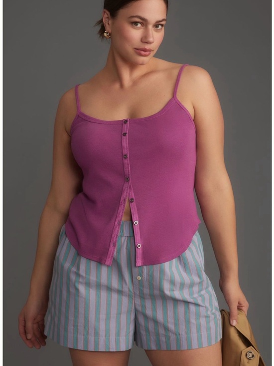 Pilcro Tops - Pilcro Ribbed Button-Front Cami in Raspberry - Sz Large